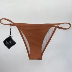 NWT Zaful Tan Brown Ribbed String Bikini Swim Bathing Suit Bottom Women's Large